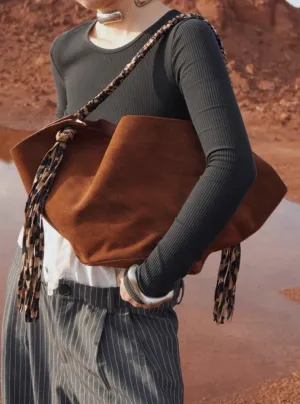 Unique Design Genuine Leather Large Tote Bucket Bag for Women | Suede Leather Autumn Tassel Bucket Bag bucket bags for sale