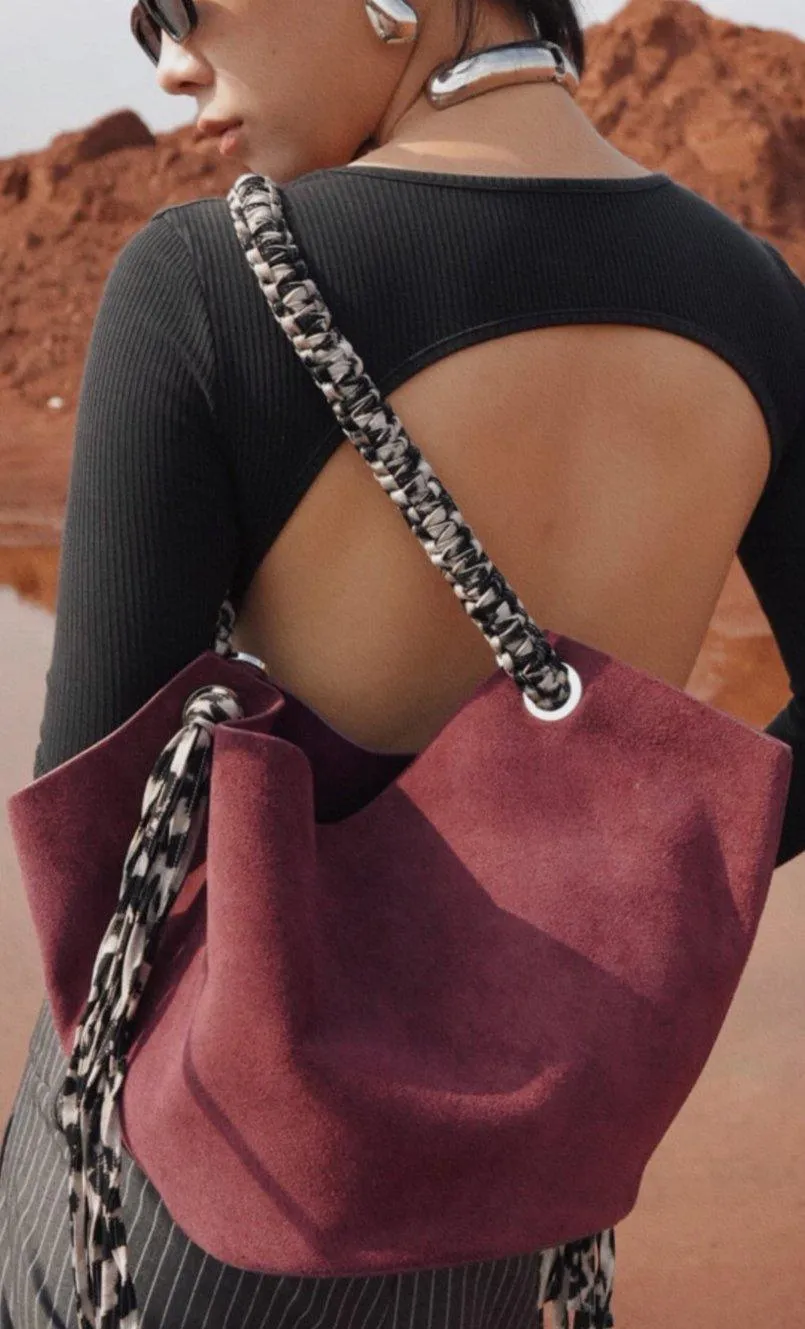 Unique Design Genuine Leather Large Tote Bucket Bag for Women | Suede Leather Autumn Tassel Bucket Bag