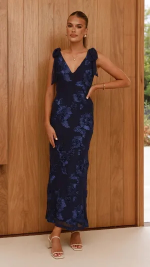 Usha Tie Strap Maxi Dress - Navy,prom dresses,wedding guest dresses,homecoming dresses,bridesmaid dresses,cocktail dresses,women clothing,summer dresses,formal dresses,sundresses,mother of the bride dresses,quince clothing,bodycon dress,dress casual,dress 