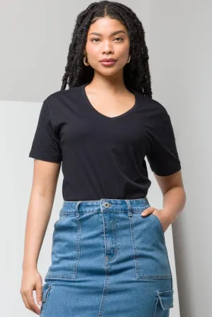 V-Neck Short Sleeve T-Shirt Black,women t-shirt cotton,women t-shirt top,boutique women's clothing