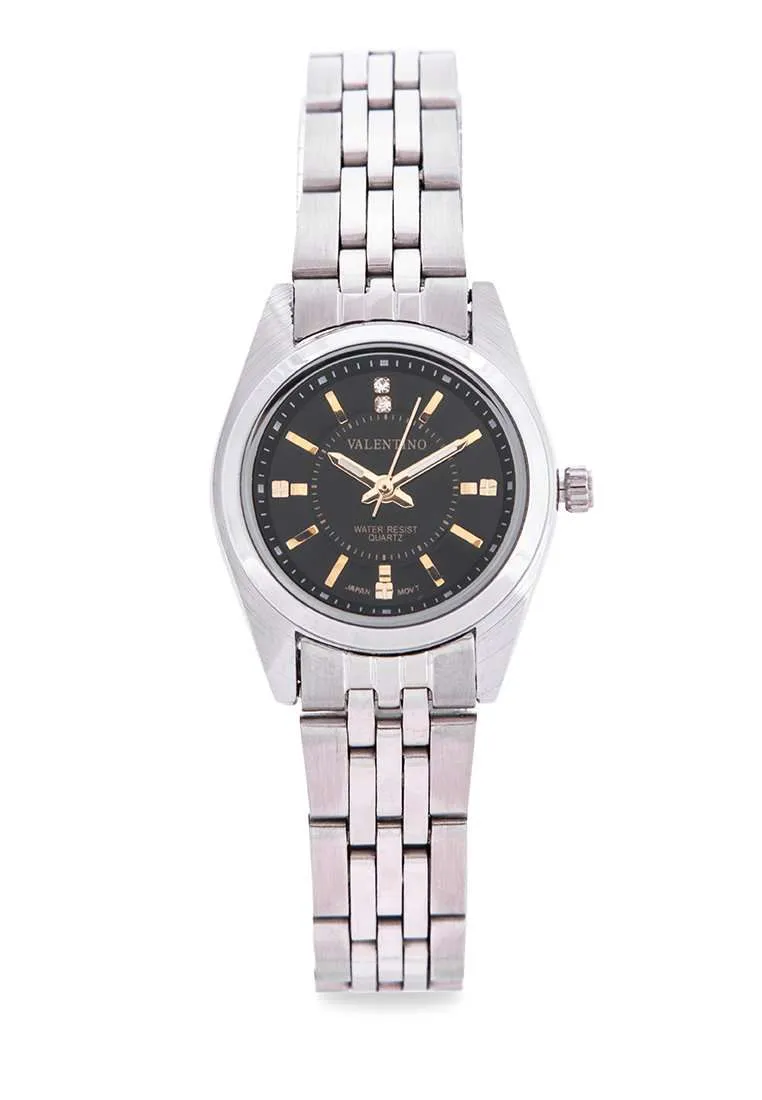 Valentino 20121693-SILVER - BLACK DIAL Stainless Steel Watch for Women Affordable casual watches Sporty casual watches Affordable luxury casual watches