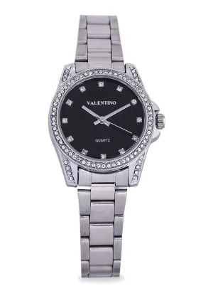 Valentino 20122291-BLACK DIAL Silver Stainless Steel Watch for Women Affordable casual watches Sporty casual watches Affordable luxury casual watches