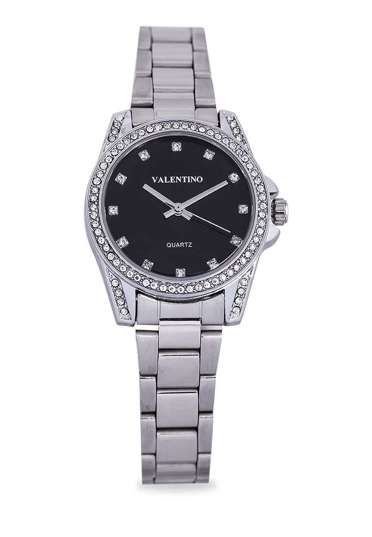 Valentino 20122291-BLACK DIAL Silver Stainless Steel Watch for Women Affordable casual watches Sporty casual watches Affordable luxury casual watches