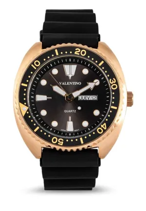 Valentino 20122313-GOLD CASE-BLK DL Rubber Strap Watch for Men Affordable casual watches Sporty casual watches Affordable luxury casual watches