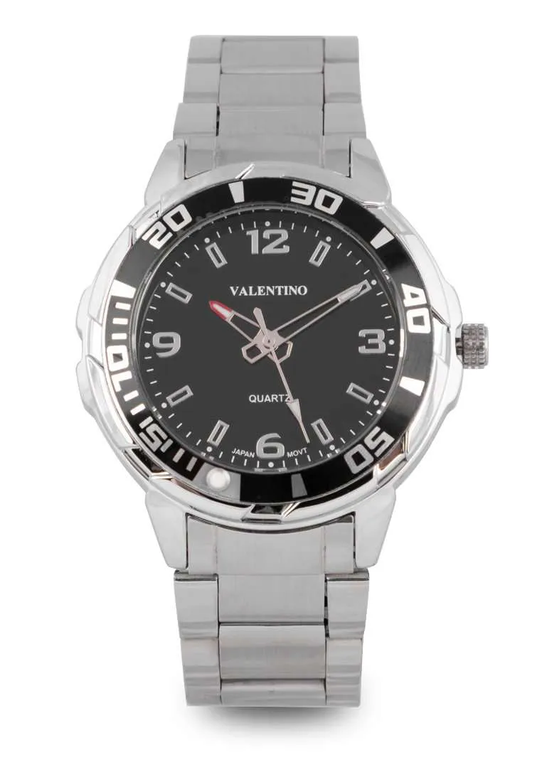 Valentino 20122318-BLACK DIAL Silver Stainless Strap Watch for Men Affordable casual watches Sporty casual watches Affordable luxury casual watches