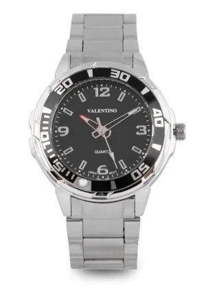 Valentino 20122318-BLACK DIAL Silver Stainless Strap Watch for Men Affordable casual watches Sporty casual watches Affordable luxury casual watches