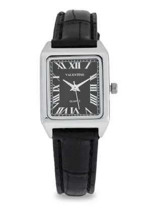 Valentino 20122376-BLK STRAP - SILVER DIAL Leather Strap Analog Watch for Women Affordable casual watches Sporty casual watches Affordable luxury casual watches