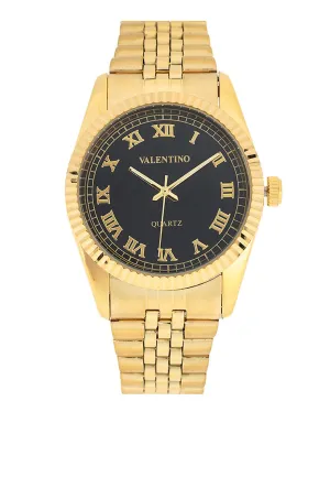 Valentino 20122402-GOLD - BLACK DIAL Stainless Steel Strap Analog Watch for Men Affordable casual watches Sporty casual watches Affordable luxury casual watches