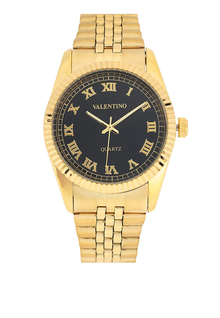 Valentino 20122402-GOLD - BLACK DIAL Stainless Steel Strap Analog Watch for Men Affordable casual watches Sporty casual watches Affordable luxury casual watches
