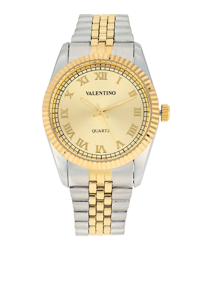 Valentino  20122402-TWO TONE - GOLD DIAL Stainless Steel Strap Analog Watch for Men Affordable casual watches Sporty casual watches Affordable luxury casual watches