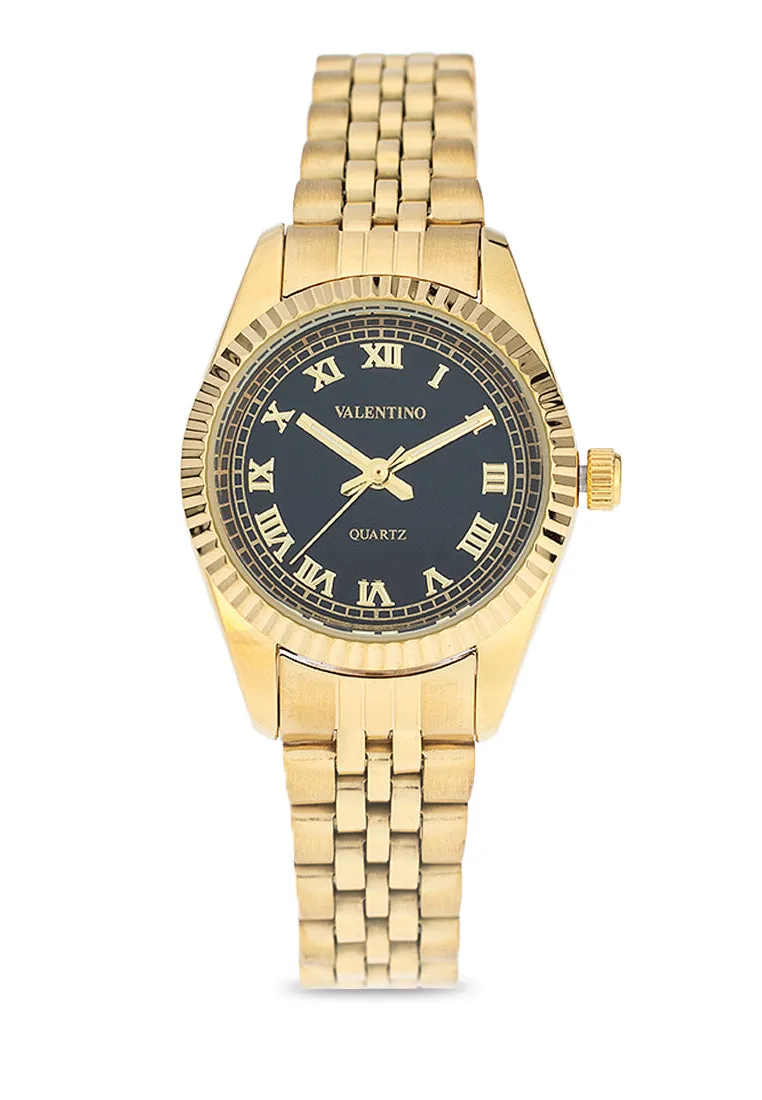 Valentino 20122403-GOLD - BLACK DIAL Stainless Steel Strap Analog Watch for Women Affordable casual watches Sporty casual watches Affordable luxury casual watches