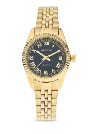 Valentino 20122403-GOLD - BLACK DIAL Stainless Steel Strap Analog Watch for Women Affordable casual watches Sporty casual watches Affordable luxury casual watches