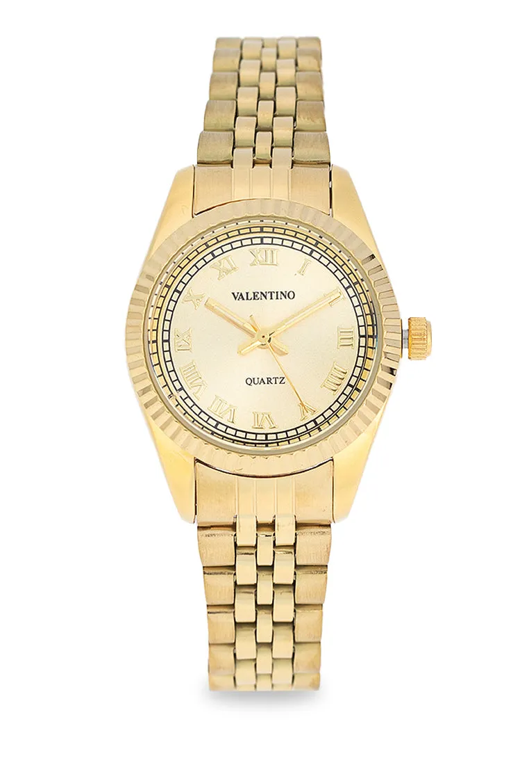 Valentino 20122403-GOLD - GOLD DIAL Stainless Steel Strap Analog Watch for Women Affordable casual watches Sporty casual watches Affordable luxury casual watches