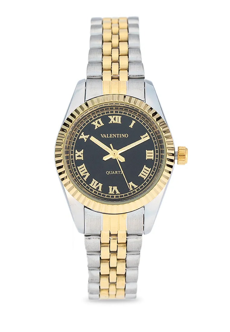 Valentino 20122403-TWO TONE-BLACK DIAL Stainless Steel Strap Analog Watch for Women Affordable casual watches Sporty casual watches Affordable luxury casual watches