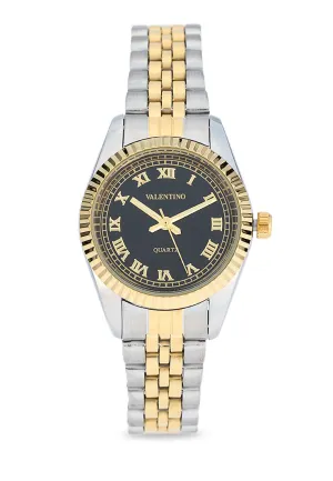 Valentino 20122403-TWO TONE-BLACK DIAL Stainless Steel Strap Analog Watch for Women Affordable casual watches Sporty casual watches Affordable luxury casual watches