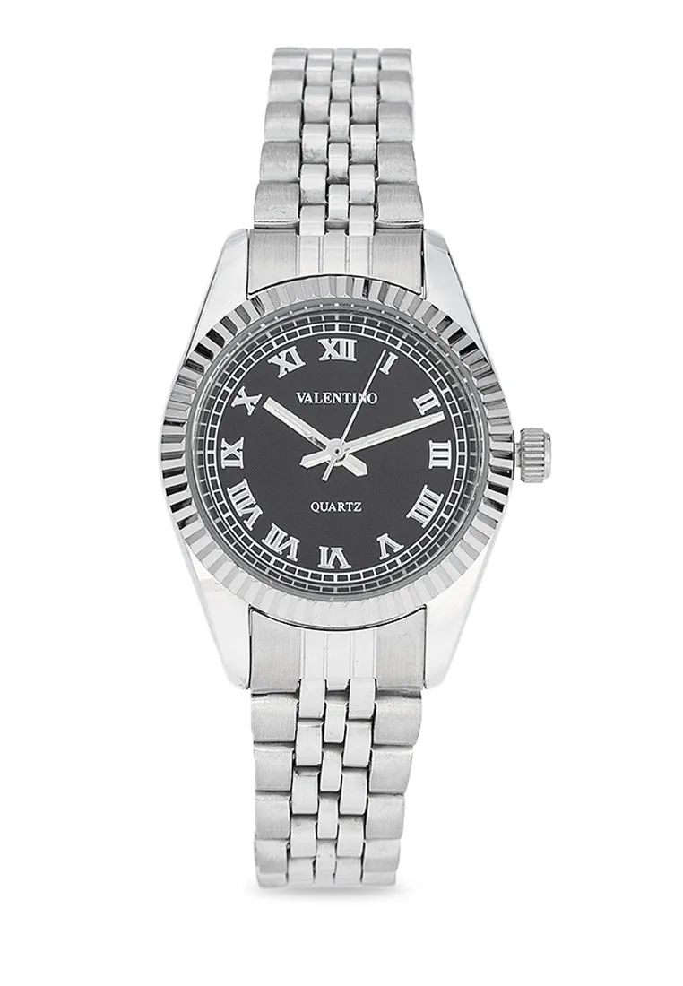 Valentino 20122405-BLACK DIAL Stainless Steel Strap Analog Watch for Women Affordable casual watches Sporty casual watches Affordable luxury casual watches