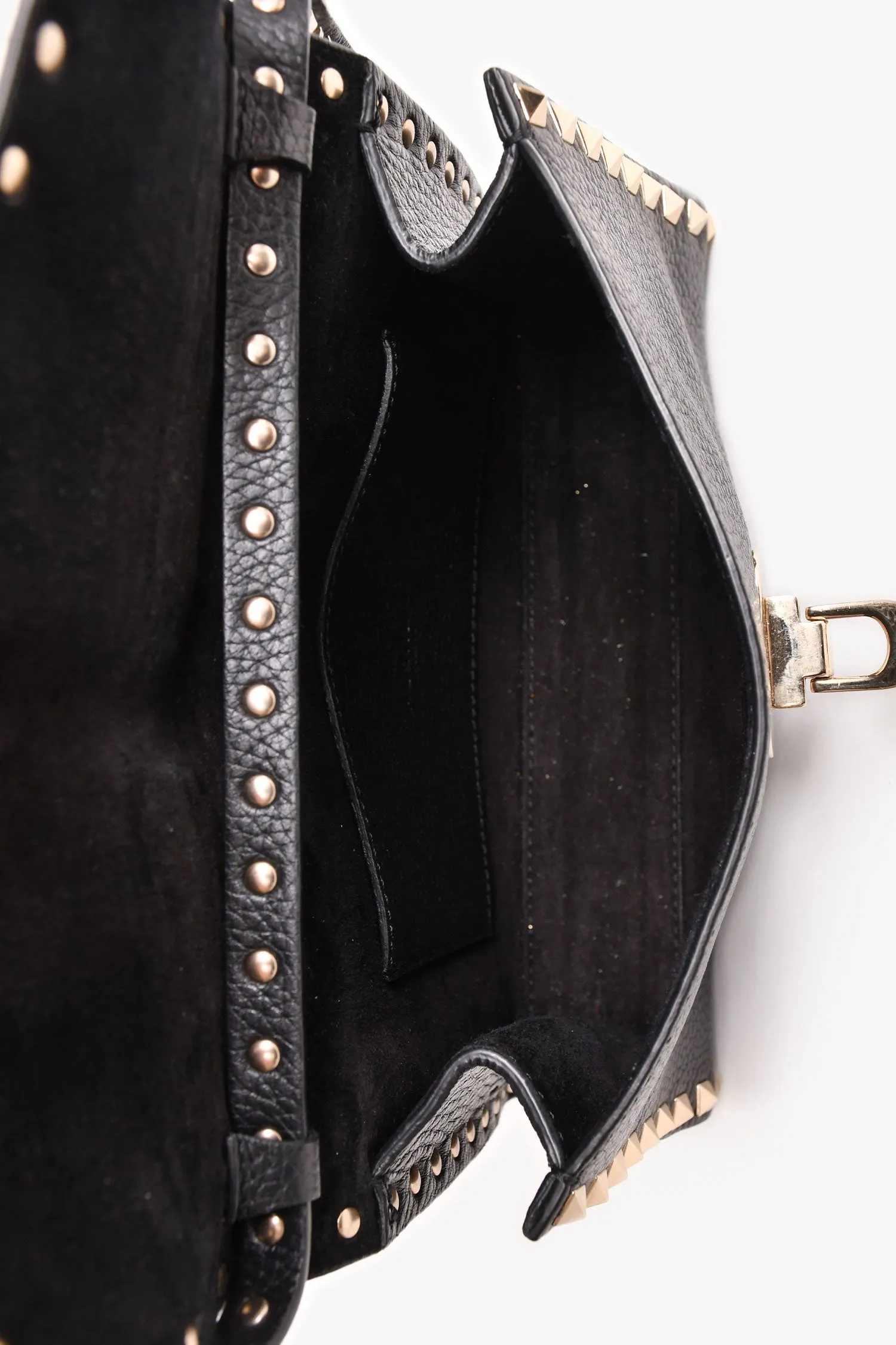Valentino Black Grained Leather Rockstud Flap Crossbody