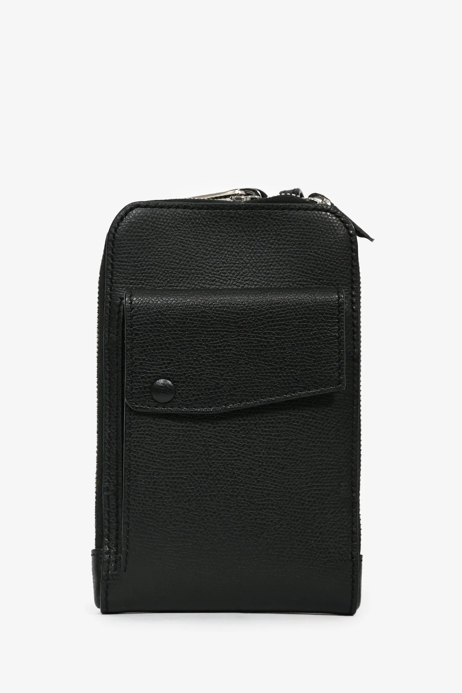 Valextra Black Leather Crossbody Phone Case