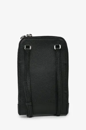 Valextra Black Leather Crossbody Phone Case anti-theft crossbody bags sale