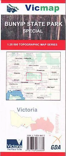 Vicmap Bunyip State Park Special 1:25,000 Double Format Map camp map guide sale waterproof hiking map topographic camping map