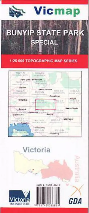 Vicmap Bunyip State Park Special 1:25,000 Double Format Map camp map guide sale waterproof hiking map topographic camping map