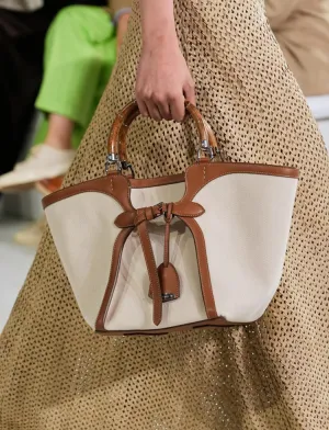 Vintage Bamboo Handle Genuine Leather Bucket Bag, Large Basket-style Commuter Tote Bag bucket bags for sale