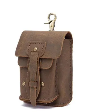 Vintage Black Leather Men's Belt Pouch Cell Phone Holster Waist Belt Bags For Men Brown
