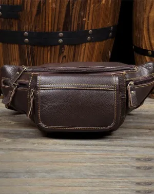 Vintage Black Leather Mens Fanny Pack Waist Bags Coffee Hip Pack Belt Bag Brown Bumbag for Men Brown