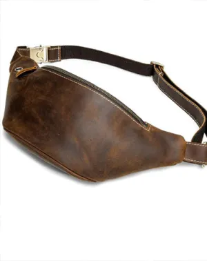 Vintage Brown Leather Fanny Pack Men's Chest Bag Hip Bag Brown Waist Bag For Men Dark Brown
