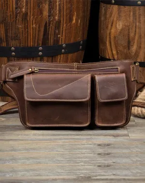 Vintage Brown Leather Fanny Pack Mens Waist Bags Hip Pack Belt Bags Bumbags for Men Brown