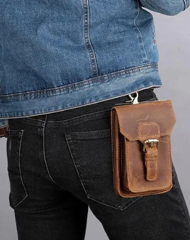 Vintage Brown Leather Men's Belt Pouch Cell Phone Holster Waist Bag For Men Brown