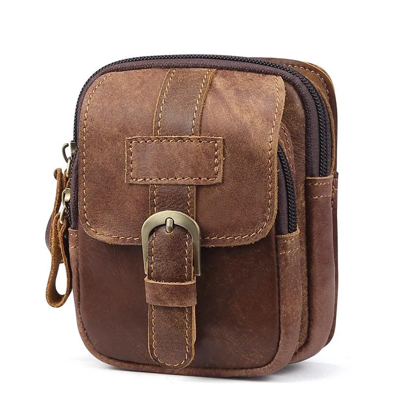 Vintage Brown Leather Men's Cell Phone Holster Waist Belt Pouch Belt Bag For Men