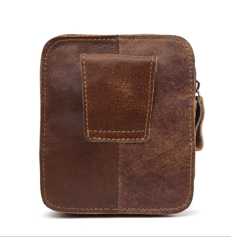 Vintage Brown Leather Men's Cell Phone Holster Waist Belt Pouch Belt Bag For Men