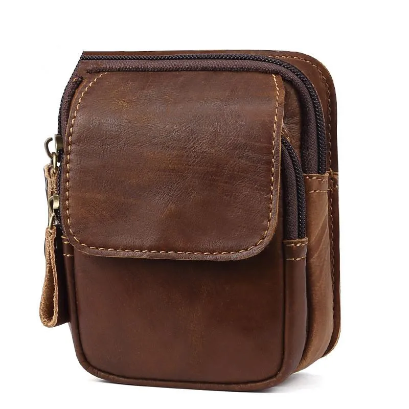 Vintage Brown Leather Men's Cell Phone Holster Waist Belt Pouch Belt Bag For Men