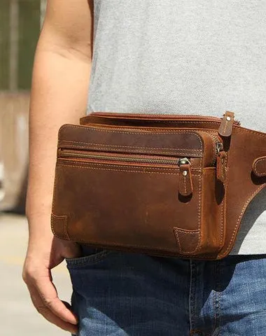 Vintage Brown Leather Men's Fanny Pack Coffee Chest Bag Waist Bag For Men Brown