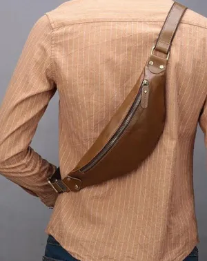 Vintage Brown Leather Men's Fanny Pack Coffee Waist Bag Chest Bag For Men Coffee