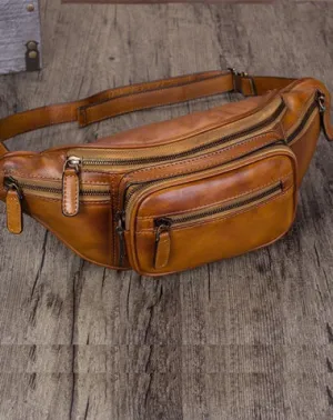 Vintage Brown Leather Mens Fanny Pack Hip Belt Bags Waist Bag Hip Bag Bum Bag for WOmen Brown