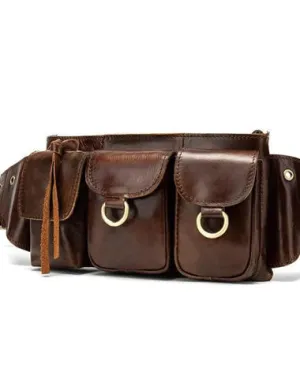Vintage Brown Leather Men's Fanny Pack Waist Bag Brown Hip Pack Belt Bag For Men Brown