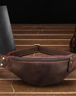 Vintage Brown Leather Men's Fanny Pack Waist Bag Brown Hip Pack Chest Bag For Men Brown