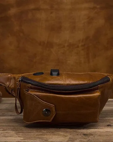 Vintage Brown Leather Men's Fanny Packs Hip Pack Waist Bag For Men Brown