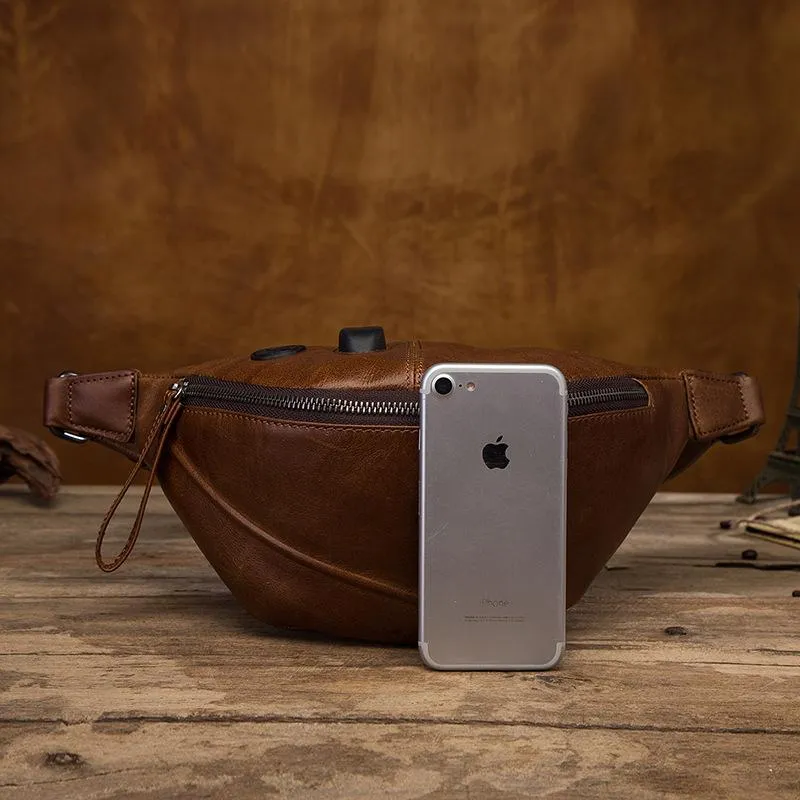 Vintage Brown Leather Men's Fanny Packs Hip Pack Waist Bag For Men