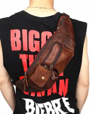 Vintage Brown Leather Men's Waist Bag Fanny Pack Hip Pack For Men Brown
