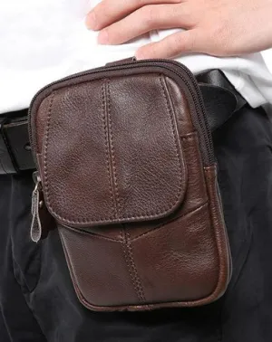 Vintage Brown Leather Men's Waist Belt Pouch Cell Phone Holster Mini Side Bag For Men Dark Brown