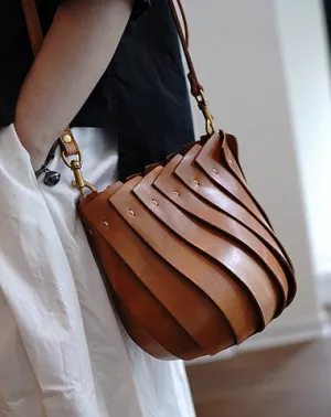 Vintage Brown Leather Splicing Bucket Handbag Women Handmade Small Shoulder Bag for Women cheap online