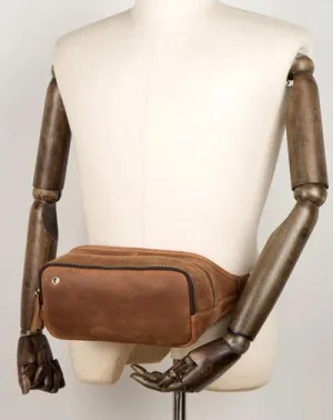Vintage Brown Mens Leather Fanny Pack Waist Bag Leather Hip Pack Belt Bags Bumbag for Men Brown