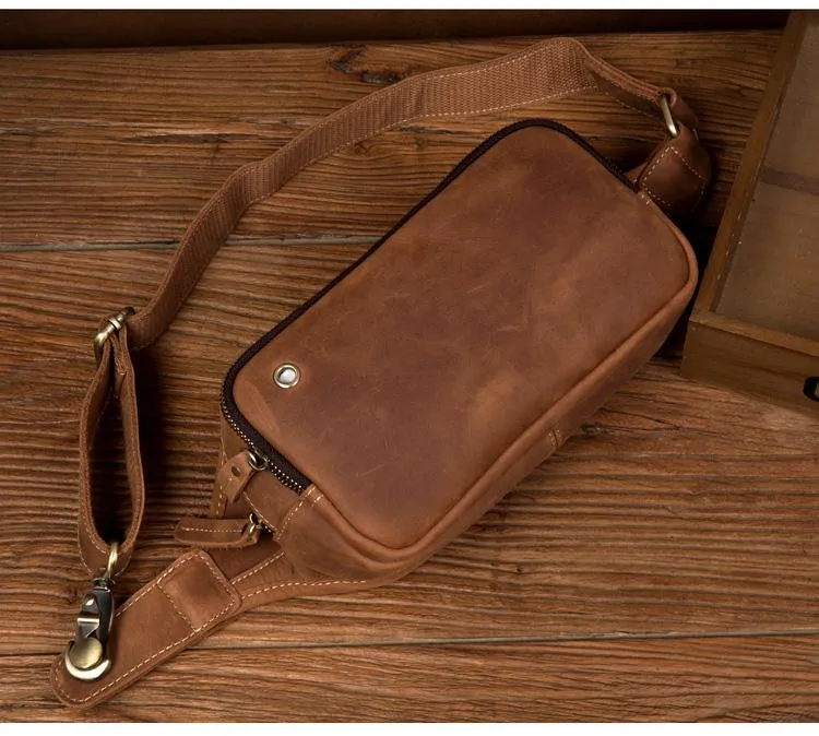Vintage Brown Mens Leather Fanny Pack Waist Bag Leather Hip Pack Belt Bags Bumbag for Men