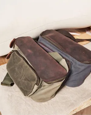 Vintage Canvas Green Leather Mens Fanny Pack Canvas Waist Bags Canvas Hip Pack for Men Green