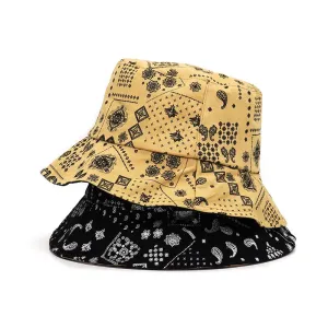 Vintage Cashew Flowers Bucket Hat boater hat with bow in beach sunlight