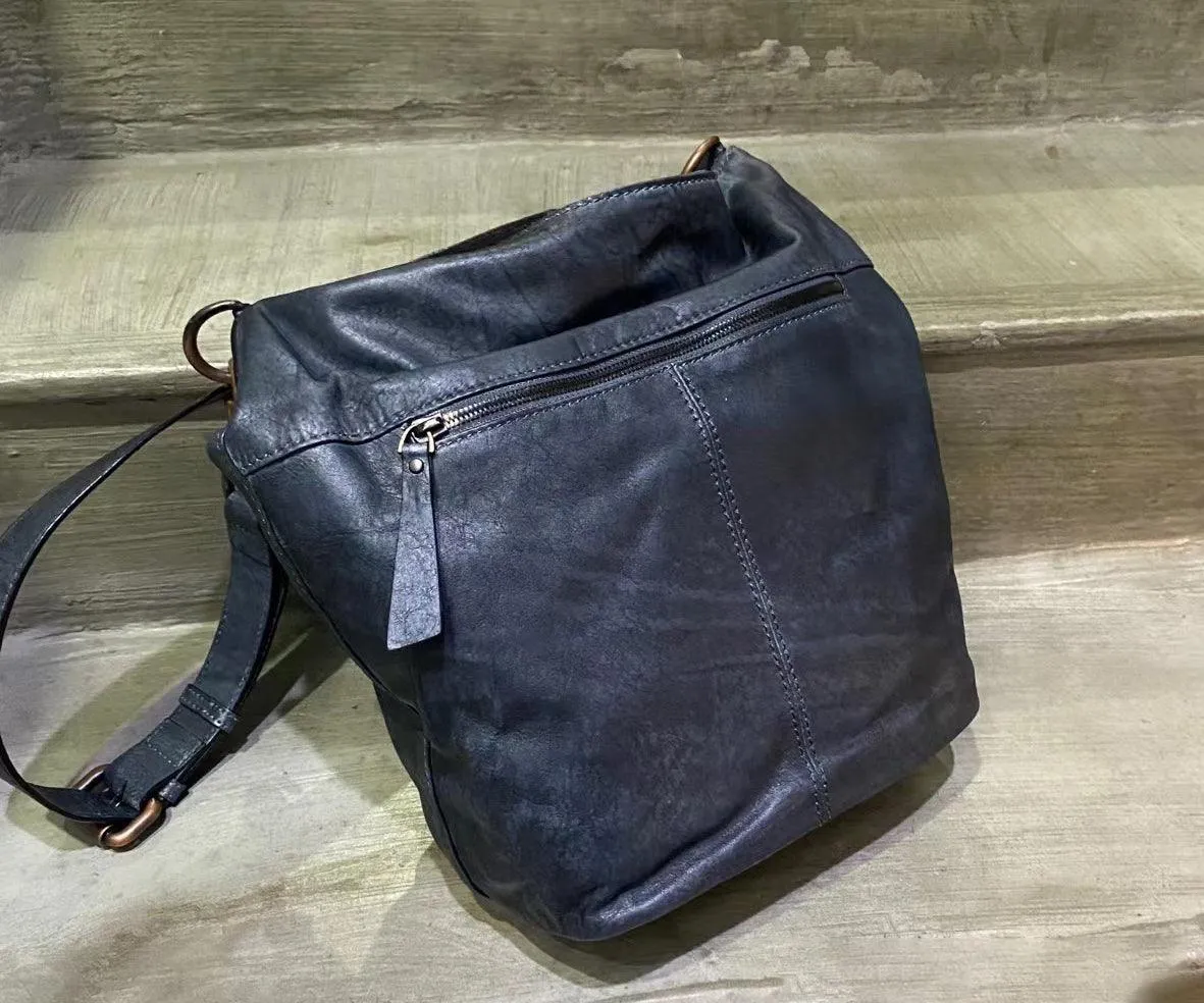 Vintage Full Grain Leather Hobo Shoulder Bag ?? Handcrafted Cowhide Leather Bucket Bag