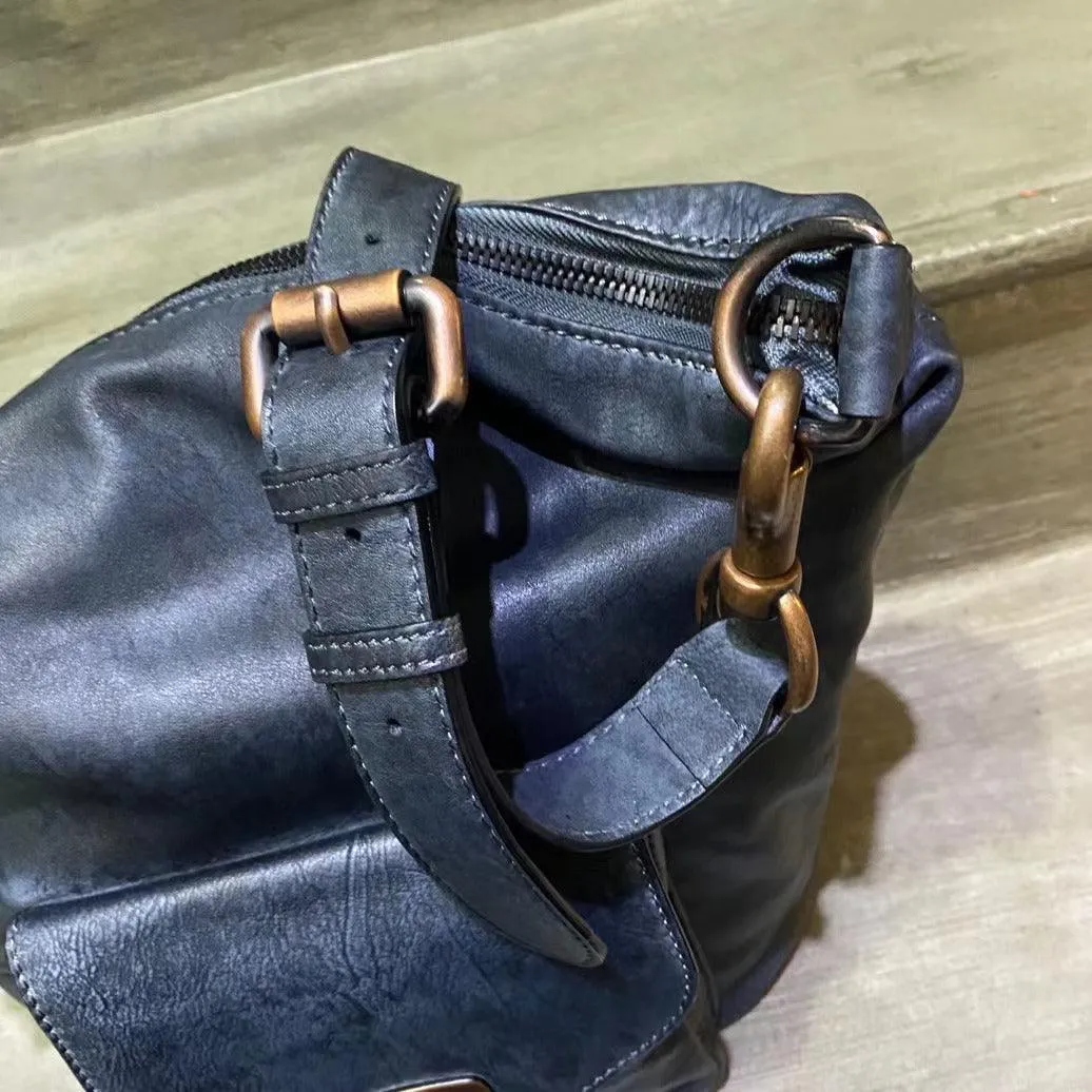 Vintage Full Grain Leather Hobo Shoulder Bag ?? Handcrafted Cowhide Leather Bucket Bag